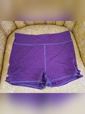 Live Love Dream Purple Striped Lattice Side Athletic Shorts - Size L
